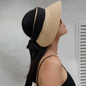 MAGENA法式 风防晒遮阳帽海边度假绑带沙滩帽草帽出游拉菲草大檐帽