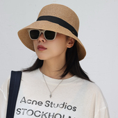 MAGENA 时髦别致 可折叠遮阳帽女防晒防紫外线遮脸渔夫帽百搭草帽