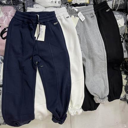 5566卫裤女加绒加厚秋冬季新款拼接束脚休闲松紧腰九分裤7907款号