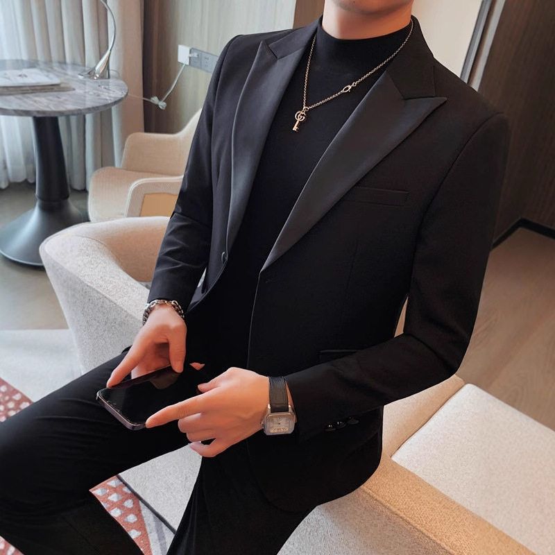 春秋男士休闲西服商务小西装潮流修身高级感春秋男单排扣外套免烫