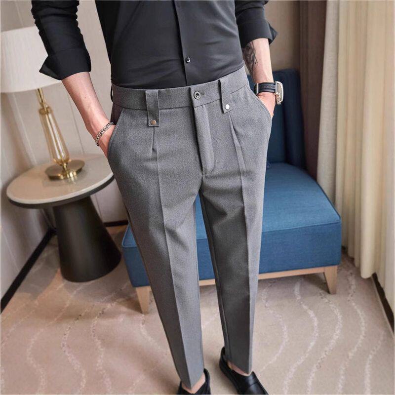 冰丝西裤春夏男款薄款垂坠感高级感修身小脚休闲9分九分西装裤子