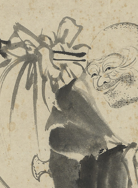 1:1明 张宏 布袋罗汉图 真迹复制 31x58cm台北故宫藏明代佛像名画