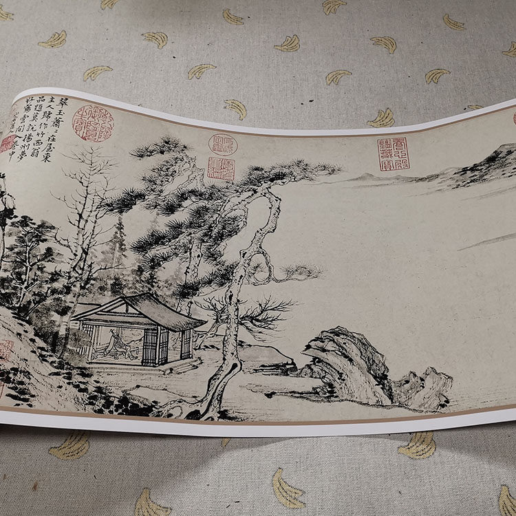 1:1元 赵雍 张渥 竹西草堂图 真迹复制27.5x510cm辽宁省博物馆藏