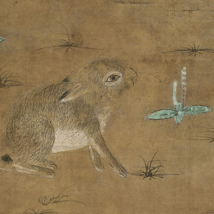 1:1辽代 佚名 竹雀双兔图 真迹复制品53x112cm北京故宫藏花鸟名画