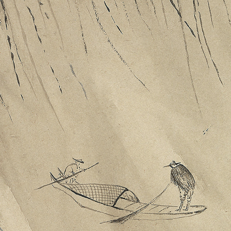 1:1清 高宗御笔 烟波钓艇图 真迹复制 31x63cm台北故宫藏清代名画