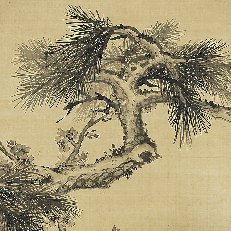 清 蒋廷锡 岁寒三友图 真迹复制品34x59cm台北故宫藏清代花鸟名画