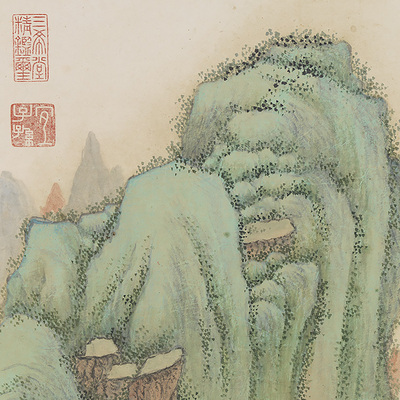 1:1 清 弘旿 画林麓秋晴图 真迹复制35x75cm台北故宫藏清朝名家画