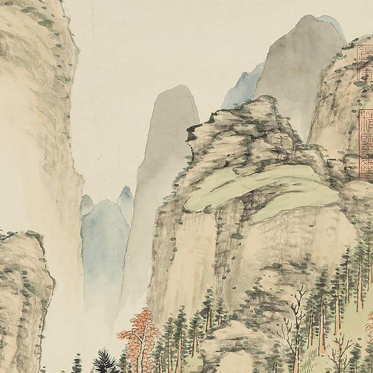 清 弘旿 竹蹊绚锦图 真迹复制品35x72cm台北故宫收藏清代山水名画