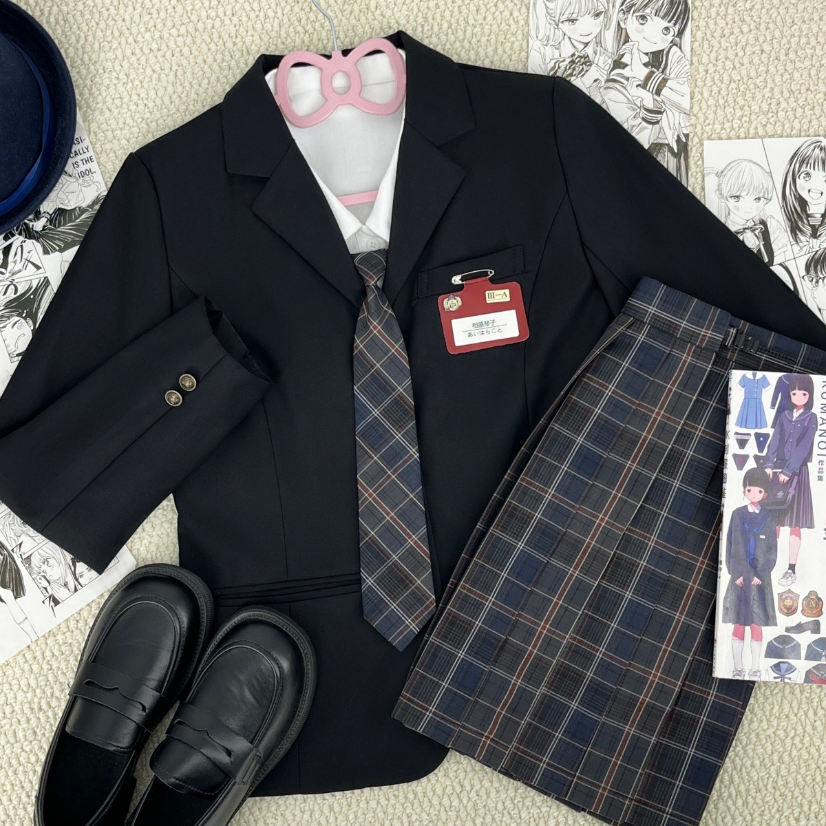 正版原创黑色三粒扣西装暮野格裙套装日系学院风JK制服秋冬学生装