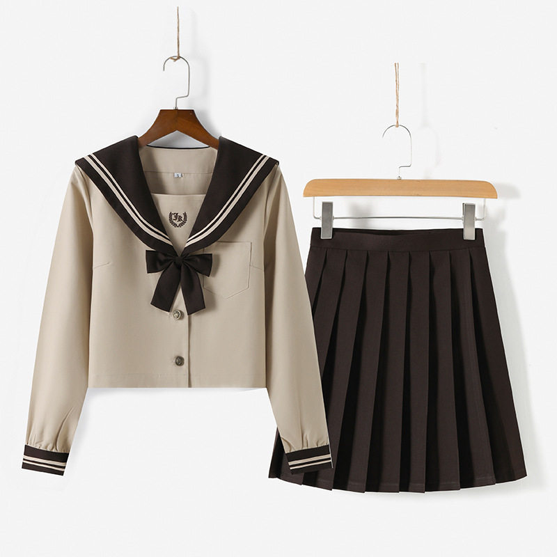 日系百褶裙奶茶水手服学院风春秋长袖JK制服小清新女学生校服班服