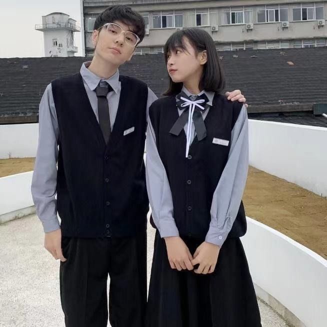 新秋款学生班服校服V领针织马甲衬衣套装日系英伦风学院风连衣裙