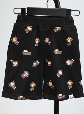 夏新款男童潮牌猴子纯棉满印五分裤儿童宽松短裤宝宝黑白灰色中裤