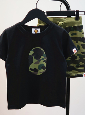 2025夏季男童潮牌迷彩纯棉短袖T恤 宝宝白色黑色圆领半袖儿童短裤