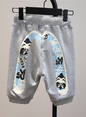 2025夏季新款男童潮牌M灰色纯棉七分裤 宝宝宽松休闲中裤儿童短裤