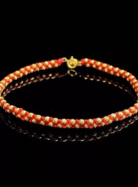 安伯曼lei射18K金切面豆豆双层上下交错款红绳满天星手链100颗