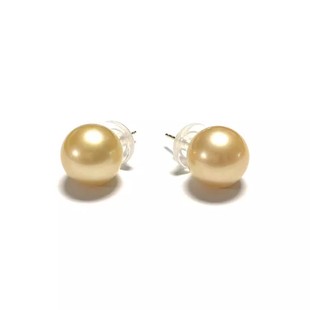 安伯曼正圆强光浓金南洋金珠海水珍珠18K金大圆珠耳钉12-13mm