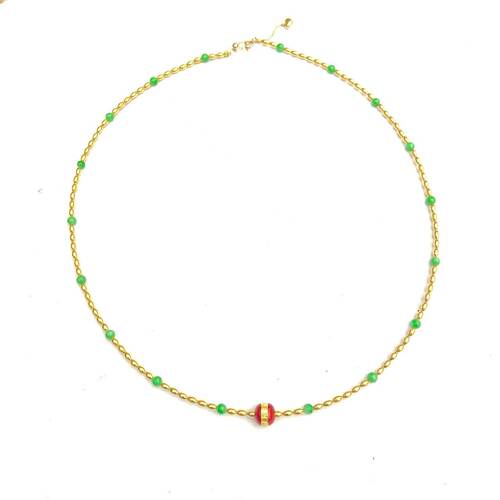 安伯曼18K金米珠红珐琅球翡翠小米辣满天星项链3mm左右
