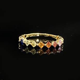 安伯曼50分彩色蓝宝石菱形18K金排戒戒指简约款