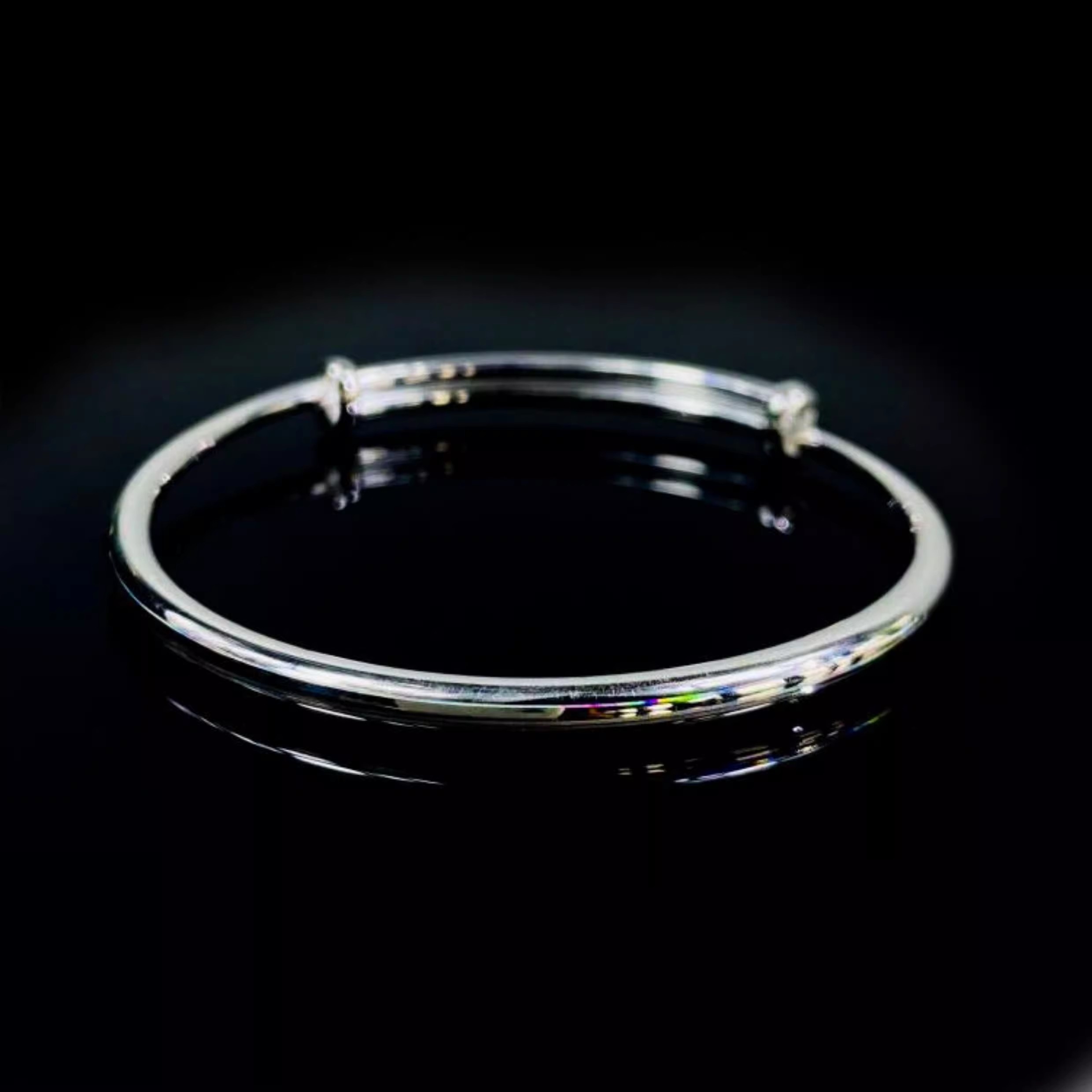 安伯曼经典5G拉丝工艺足银手镯素圈可调节款