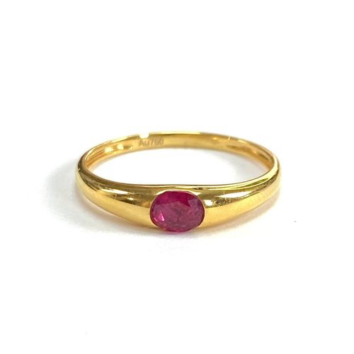 安伯曼50分左右无烧红宝石蛋面18K金光板戒指中古款