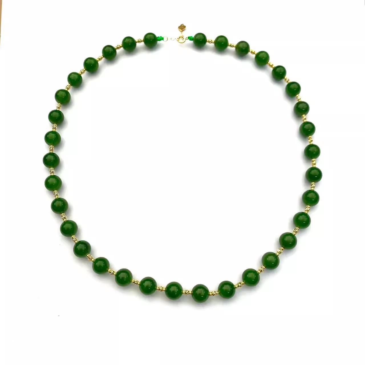 安伯曼18K金豆豆俄料碧玉菠菜绿无黑满天星项链8mm左右