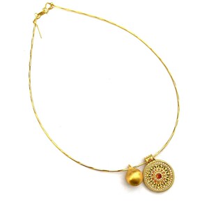 22mm 18K金橙石榴石八宝罗盘白玉圆饼18K金球配银镀金项圈12