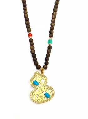 安伯曼18K金葫芦美松蛋面绿松沉香奇楠毛衣链项链32*24mm
