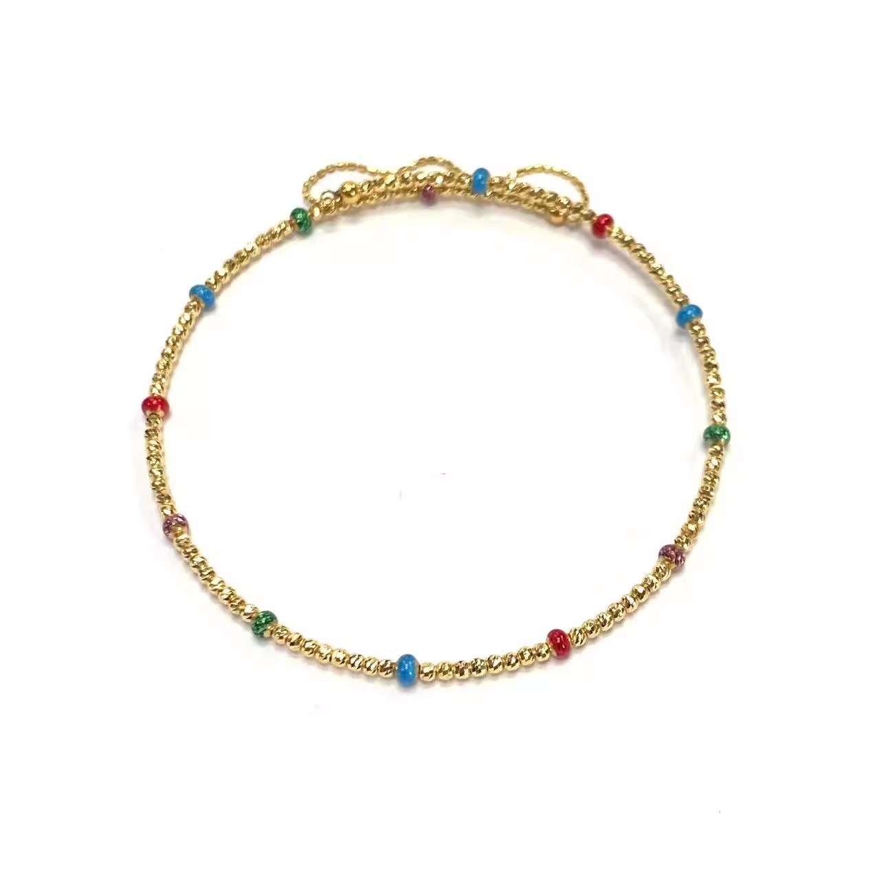 安伯曼18K金珐琅彩色素金链钻石切面弹簧手镯