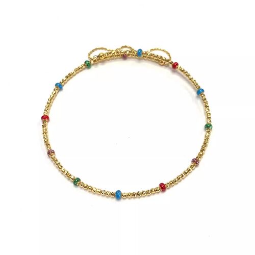 安伯曼18K金珐琅彩色素金链钻石切面弹簧手镯