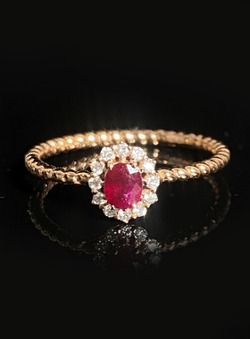 血红红宝石蛋面南非钻镶嵌螺纹18