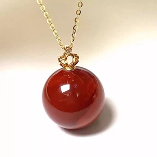 安伯曼瓦西南火焰红圆珠18K金皇冠南非钻扣配银项链15-16mm