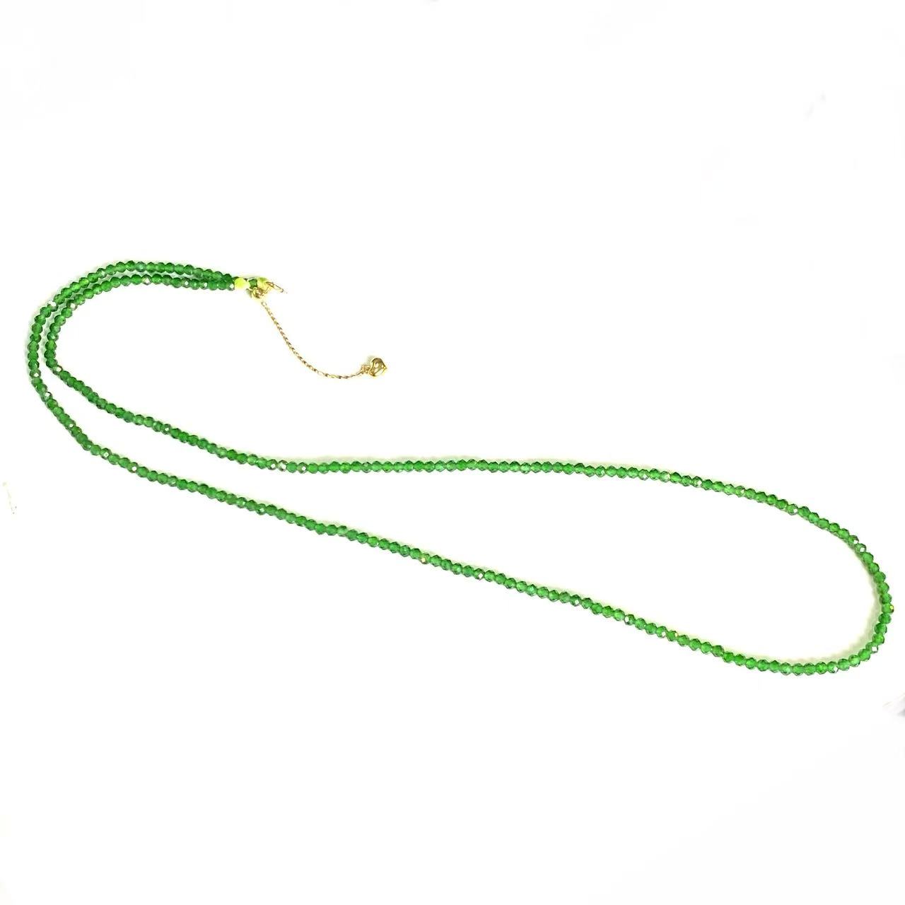 安伯曼高危翡翠满绿切面小米辣素款18K金抽拉项链2-3mm45cm左右