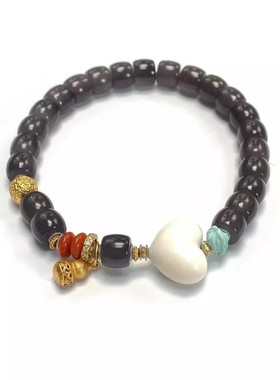 安伯曼牙牙胖爱心绿松百香籽南红925银葫芦和田烟紫玉直切手串6mm