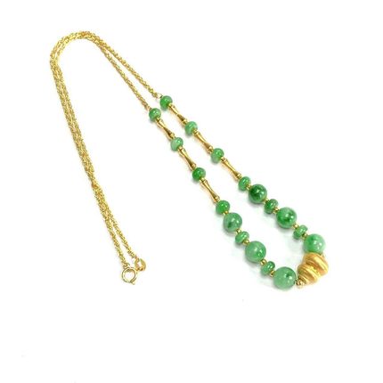 安伯曼7*8mm18K金葫芦竹节翡翠正浓阳绿微笑款麻花项链4-6mm