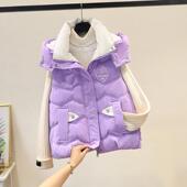 短款 可拆卸帽加厚爱心羽绒棉马甲女2025秋冬外穿坎肩背心马夹外套