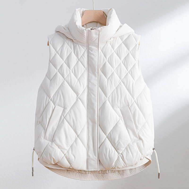 2025冬新款可拆卸帽外穿马夹菱形格坎肩背心加厚羽绒棉马甲女外套