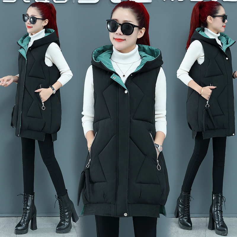 连帽中长款加厚外套羽绒棉马甲