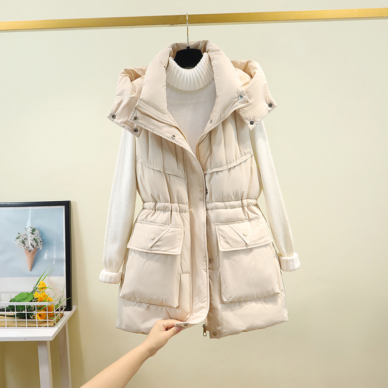秋冬装新款可拆卸帽羽绒棉马甲女中长款大码宽松外套坎肩背心马夹