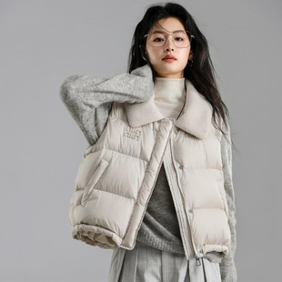 秋冬新款羊羔毛翻领羽绒棉马甲女短款宽松加厚马夹女坎肩背心外套