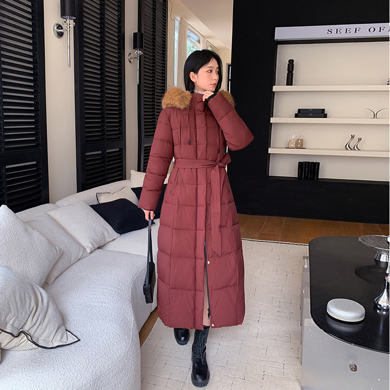 冬新款可拆卸帽收腰棉袄大毛领大码加厚棉服过膝羽绒棉衣女中长款