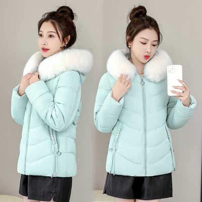 连帽短款减龄修身显瘦大毛领棉袄