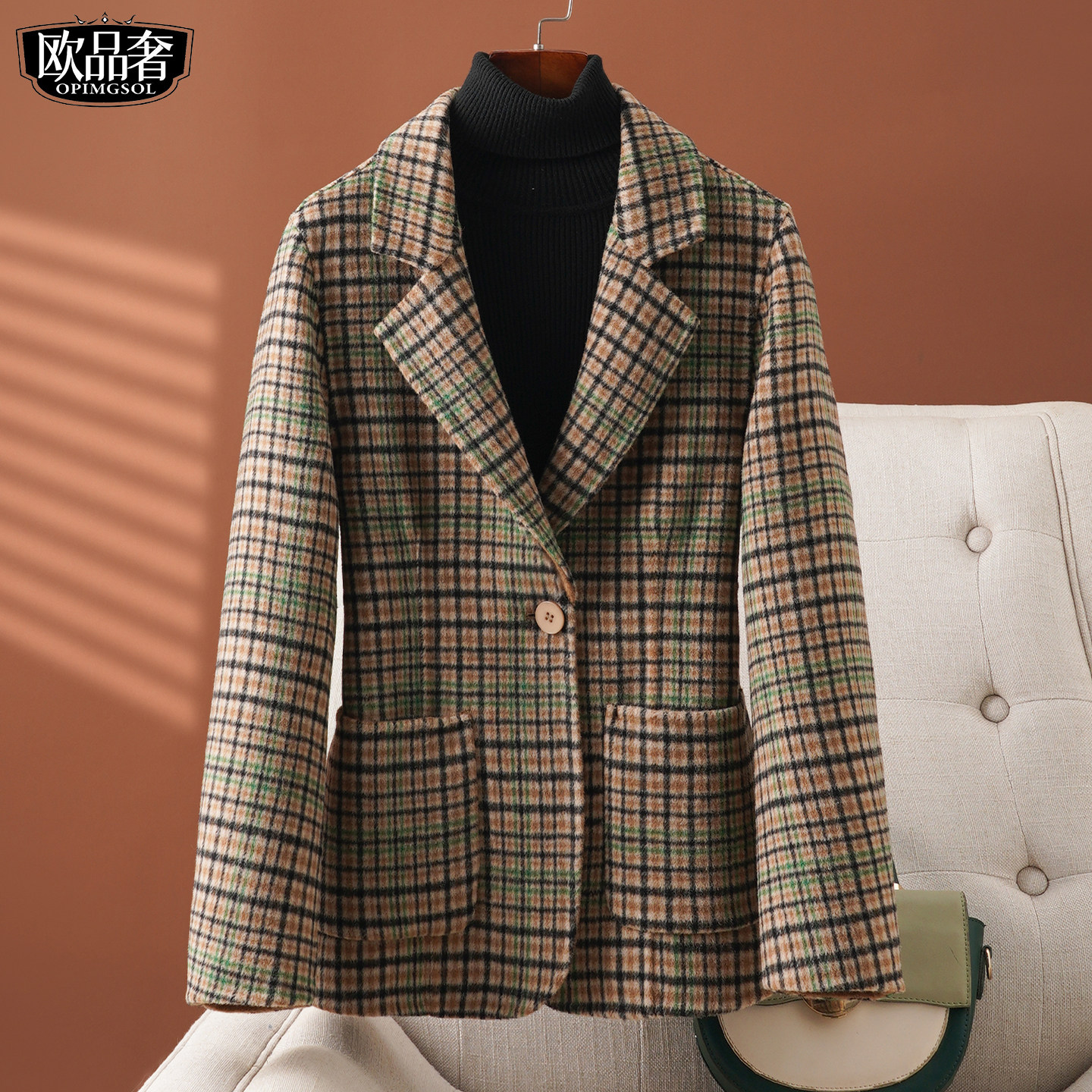 西装外套女短款修身气质格毛呢加大码小个子2026春双面绒西服大衣