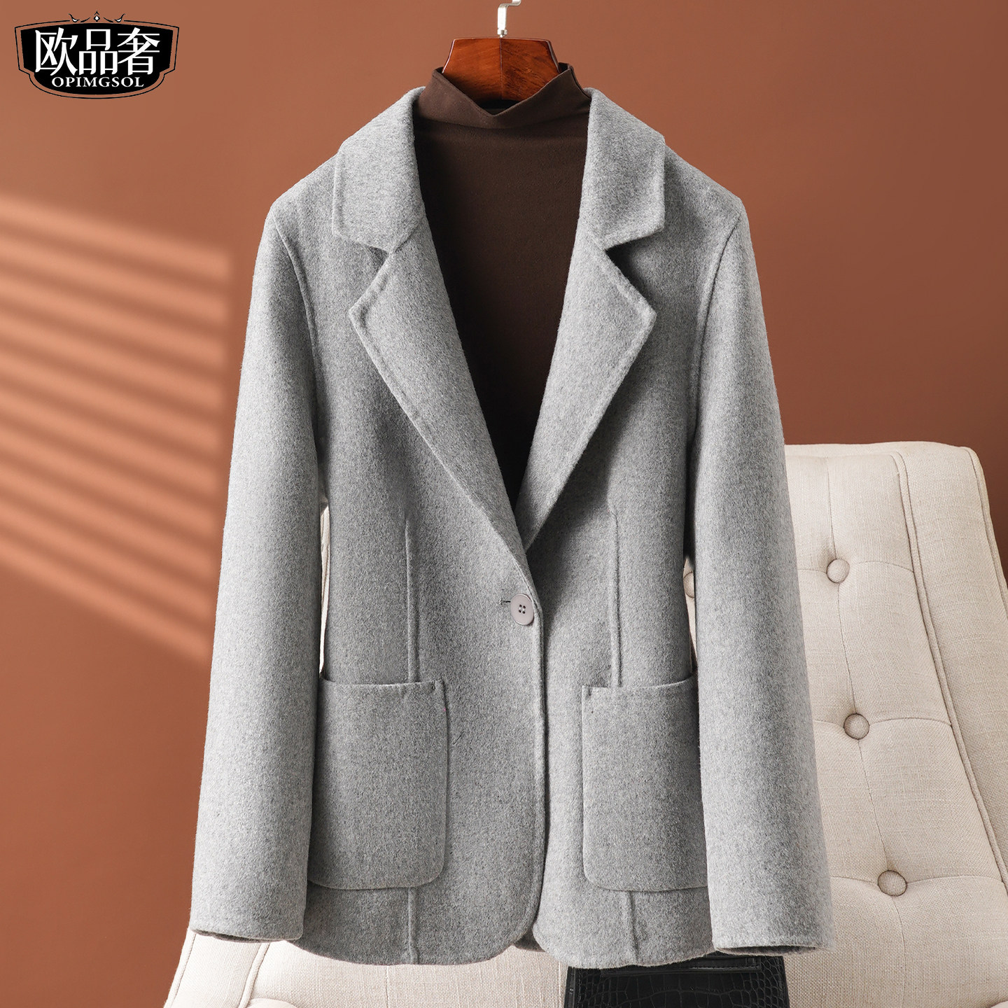 双面绒西服大衣女短款修身气质小个子大码2026春新款毛呢西装外套