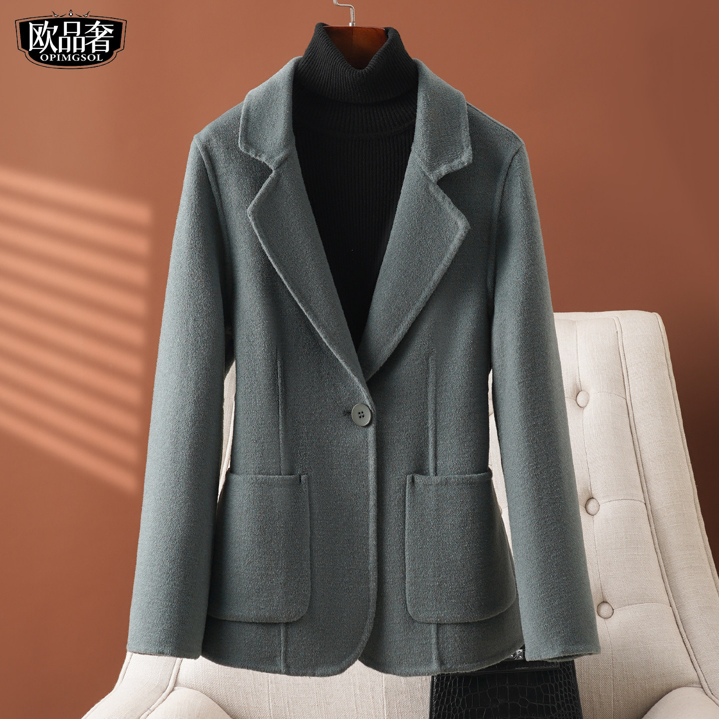 双面绒大衣女短款西服领修身气质小个子大码2026春新款羊毛呢外套