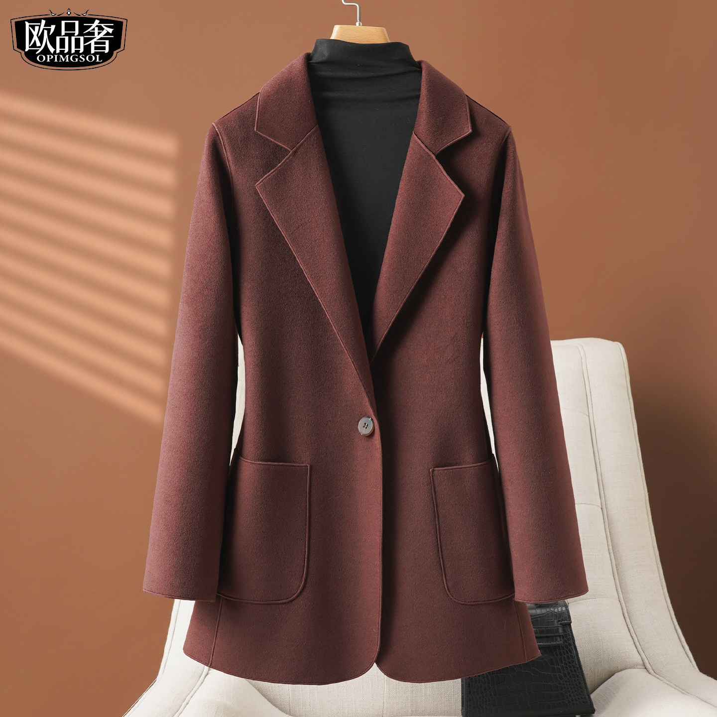 西装外套女士常规款西服领修身气质双面绒2026春新款全羊毛呢大衣