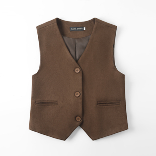 秋冬麂皮绒短款马甲女复古无袖背心坎肩休闲百搭外穿马夹女短款