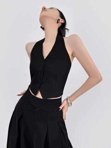 春秋夏季挂脖西装马甲背心女款2025新款上衣设计感小众单穿女外搭