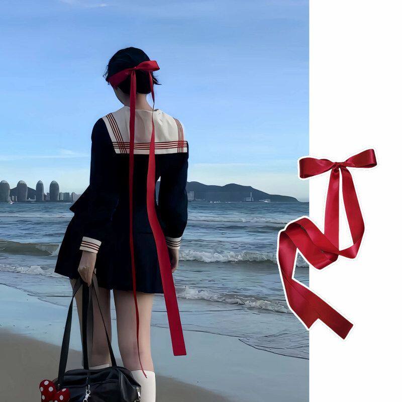 栀枝兔jk制服发夹红色蓝色超长飘带蝴蝶结发饰甜美少女心日系