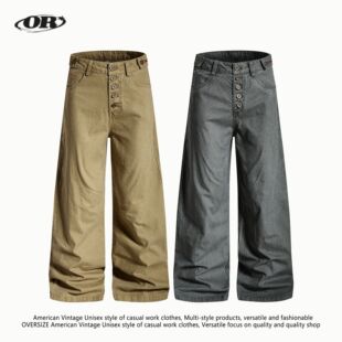 OREETA 美式复古排扣可调节工装裤男女街头2026刺绣设计感长裤潮