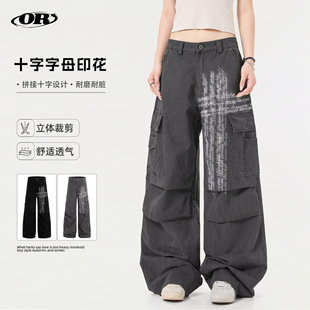 男女复古vintage褶皱休闲裤 OREETA 裤 街头风字母印花工装 美式